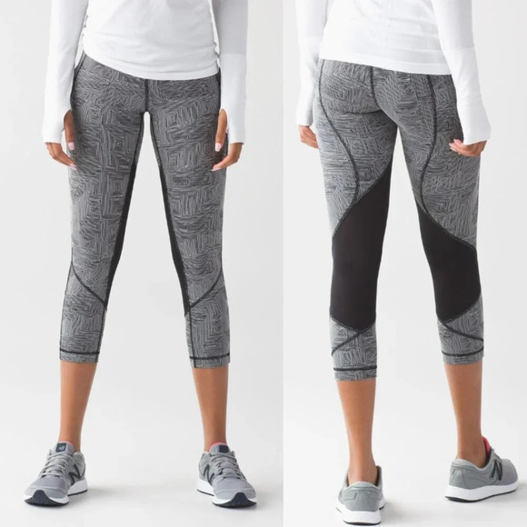 Lululemon Pace Rival Crop Maze Jacquard Leggings White Black 31375 - Picture 1 of 13